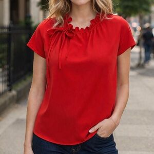 🇺🇸 Lands' End Outfitters Red Blouse Women’s Size 16 July 4 Polyester 🧨